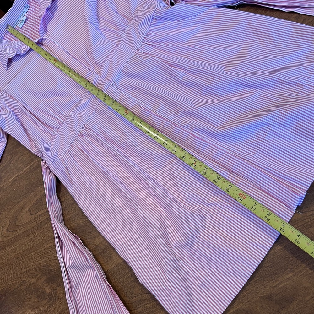Gretchen Scott Pink and White Striped Shirt Dress XL 3/4 Sleeve Belted Pockets - Picture 8 of 13